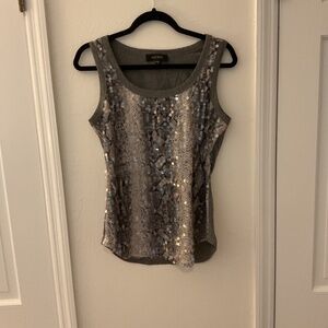 Karen Kane sparkle tank medium grey and taupe